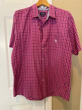 Chaps Men’s Pink Plaid Short-Sleeve Button-Up Shirt, XXL Easy Care